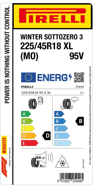 Pirelli Winter SottoZero Serie 3 225/45R18 95V opona osobowa zimowa, EAN	8019227254495, SAP	2544900